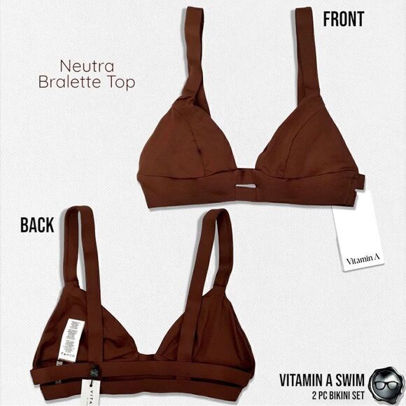 VITAMIN A SWIM NEUTRA 2 PIECE BIKINI SET BROWN BRALETTE TOP + SAND SNAKE BOTTOM - Picture 4 of 12